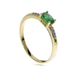 Pierścionek ze złota 14 k ze szmaragdem i brylantami